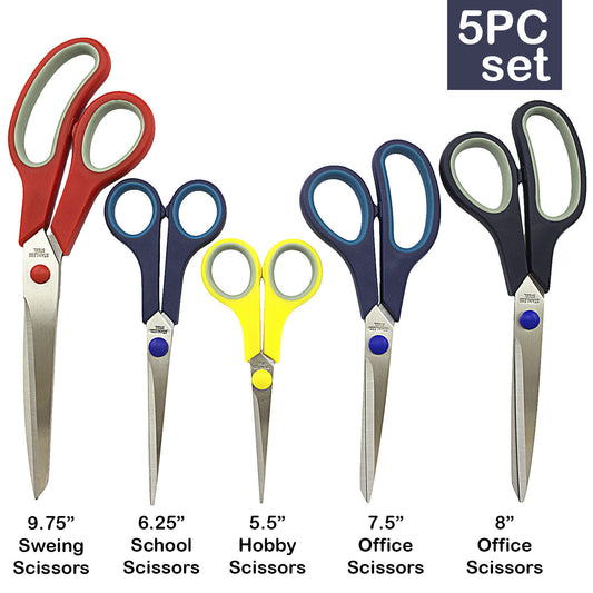 - Stainless Steel Comfort Grip Scissors - 5 Piece Set -