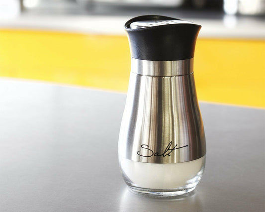 Salt & Pepper Shakers - Salt & Pepper Shaker Set - Clear Glass & Stainless Steel -