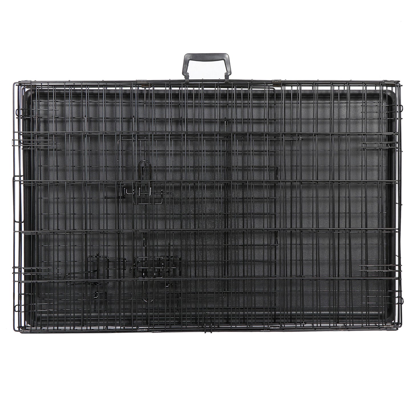 Dog Kennel & Run Accessories - Dog Kennel Crate 36" - 2 Cage Doors W/ Tray Pan Black -