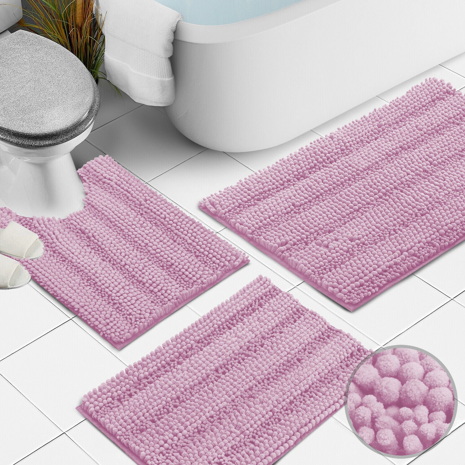 Bath Mats & Rugs - Bathroom Rugs & Bath Mat Set - 3 Piece Absorbent Chenille - 10 Colors! -