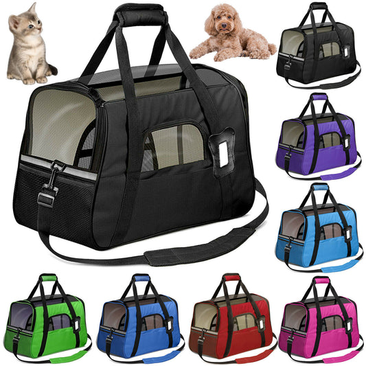 Dog Kennel & Run Accessories - Dog & Cat Carrier Bag - Small Pet Soft Airline Travel Approved Tote - Large / Black