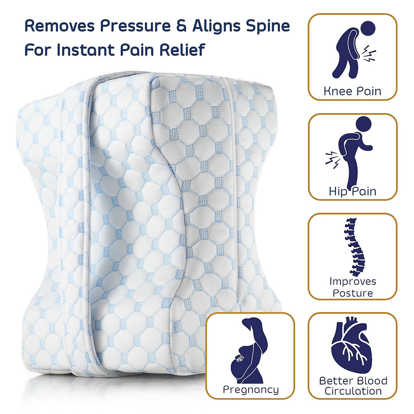 Pillows - Knee Pillow For Side Sleepers - Support For Knee Hip & Leg Pain Relief -