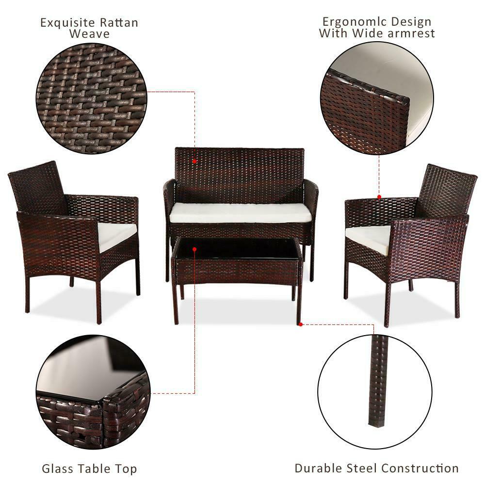 Outdoor Furniture Sets - Outdoor Patio Furniture Set - Wicker Table Sofa & Chairs - Brown -