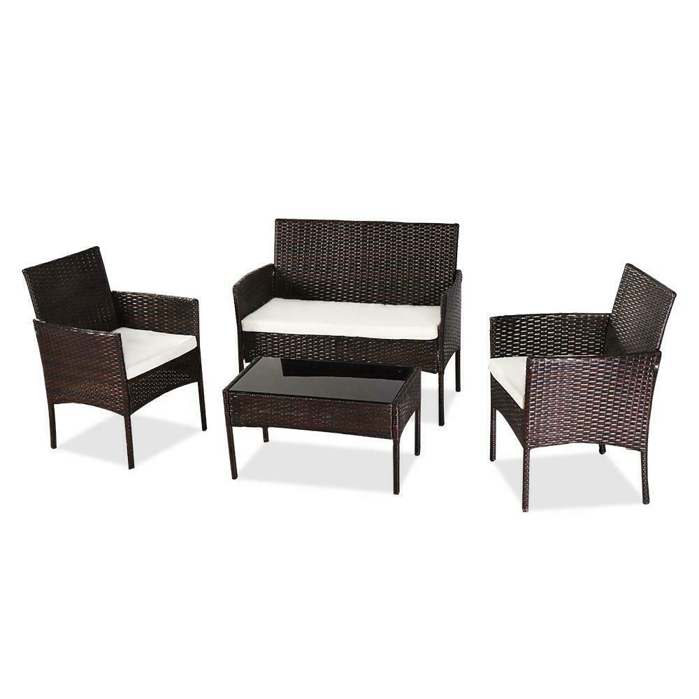 Outdoor Furniture Sets - Outdoor Patio Furniture Set - Wicker Table Sofa & Chairs - Brown -