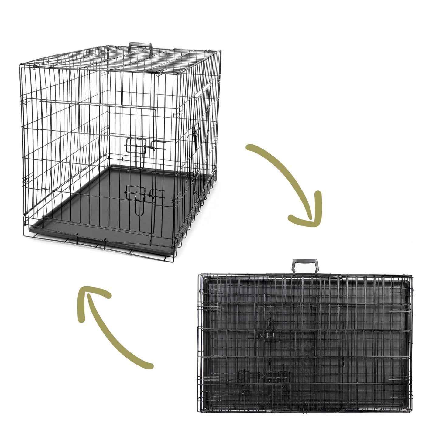 Dog Kennel & Run Accessories - Dog Kennel Crate 36" - 2 Cage Doors W/ Tray Pan Black -