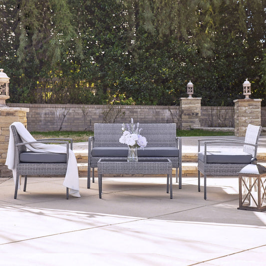 Outdoor Sofas - Outdoor Patio Wicker Furniture Set - 4 pcs - Gray -