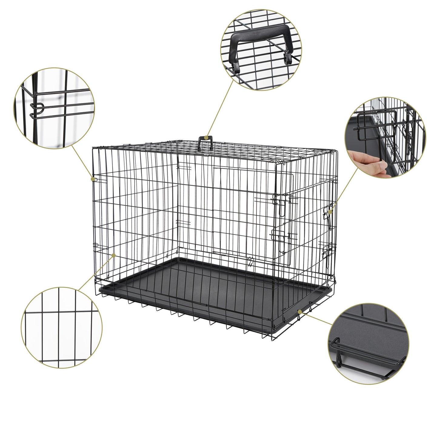 Dog Kennel & Run Accessories - Dog Kennel Crate 36" - 2 Cage Doors W/ Tray Pan Black -