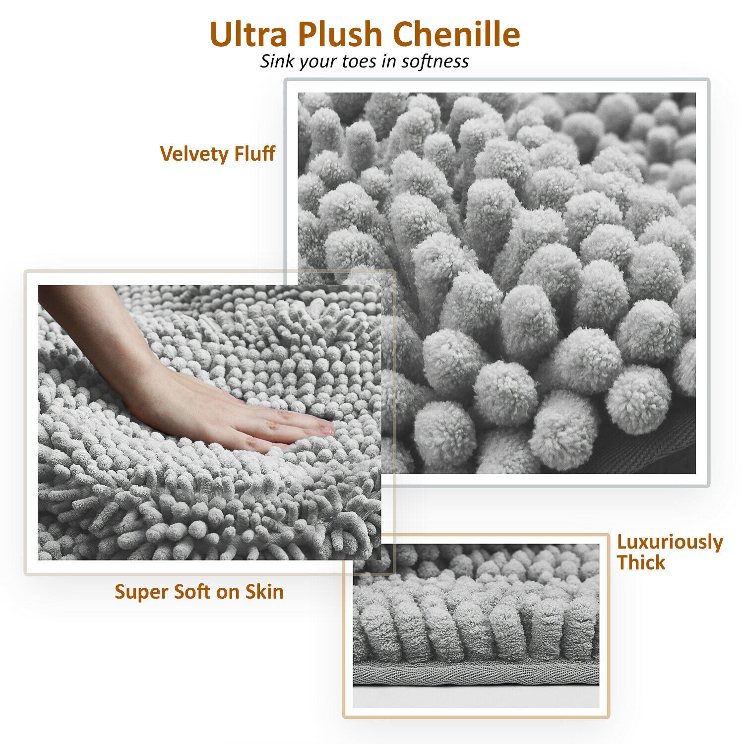 Bath Mats & Rugs - Bathroom Rugs & Bath Mat Set - 3 Piece Absorbent Chenille - 10 Colors! -