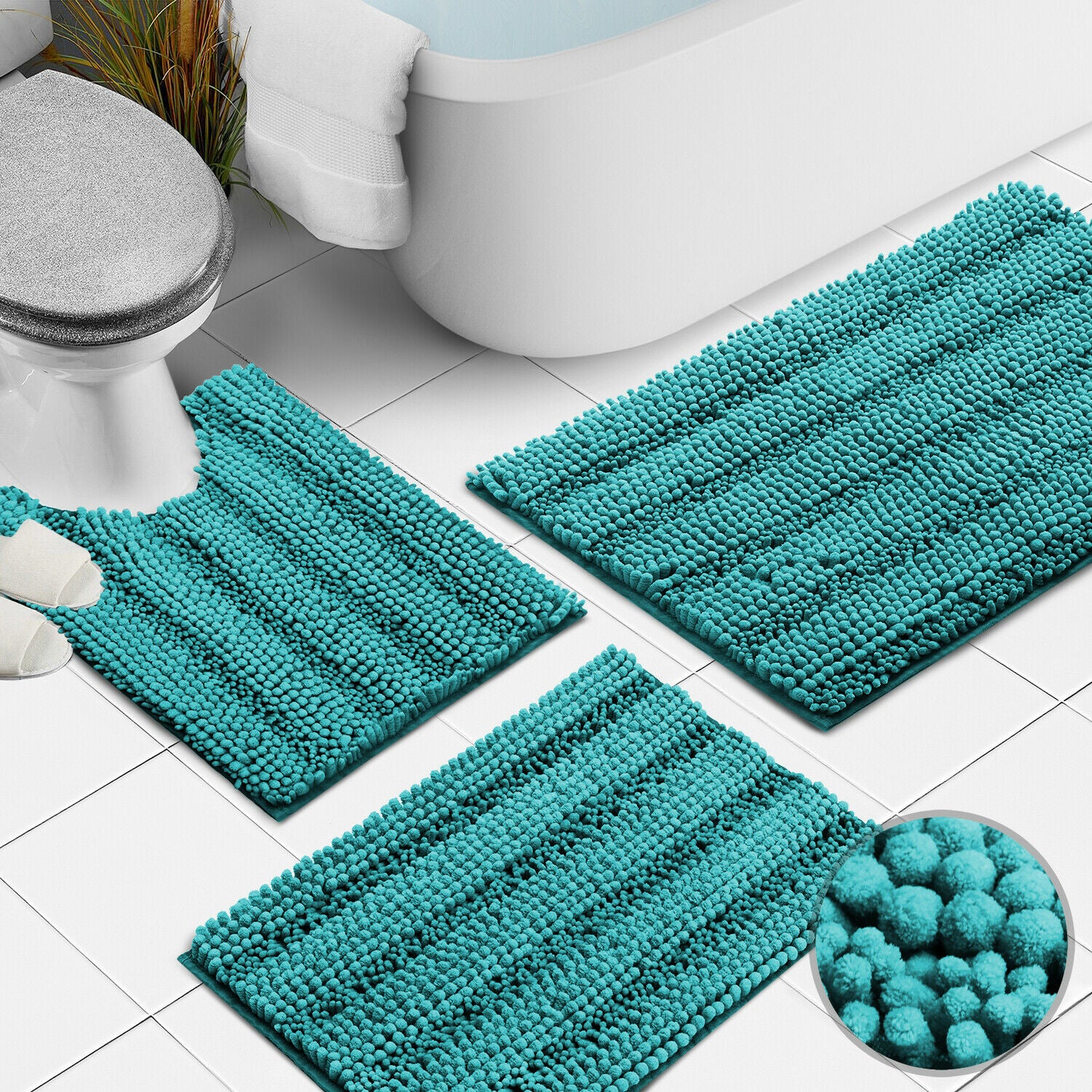 Bath Mats & Rugs - Bathroom Rugs & Bath Mat Set - 3 Piece Absorbent Chenille - 10 Colors! -