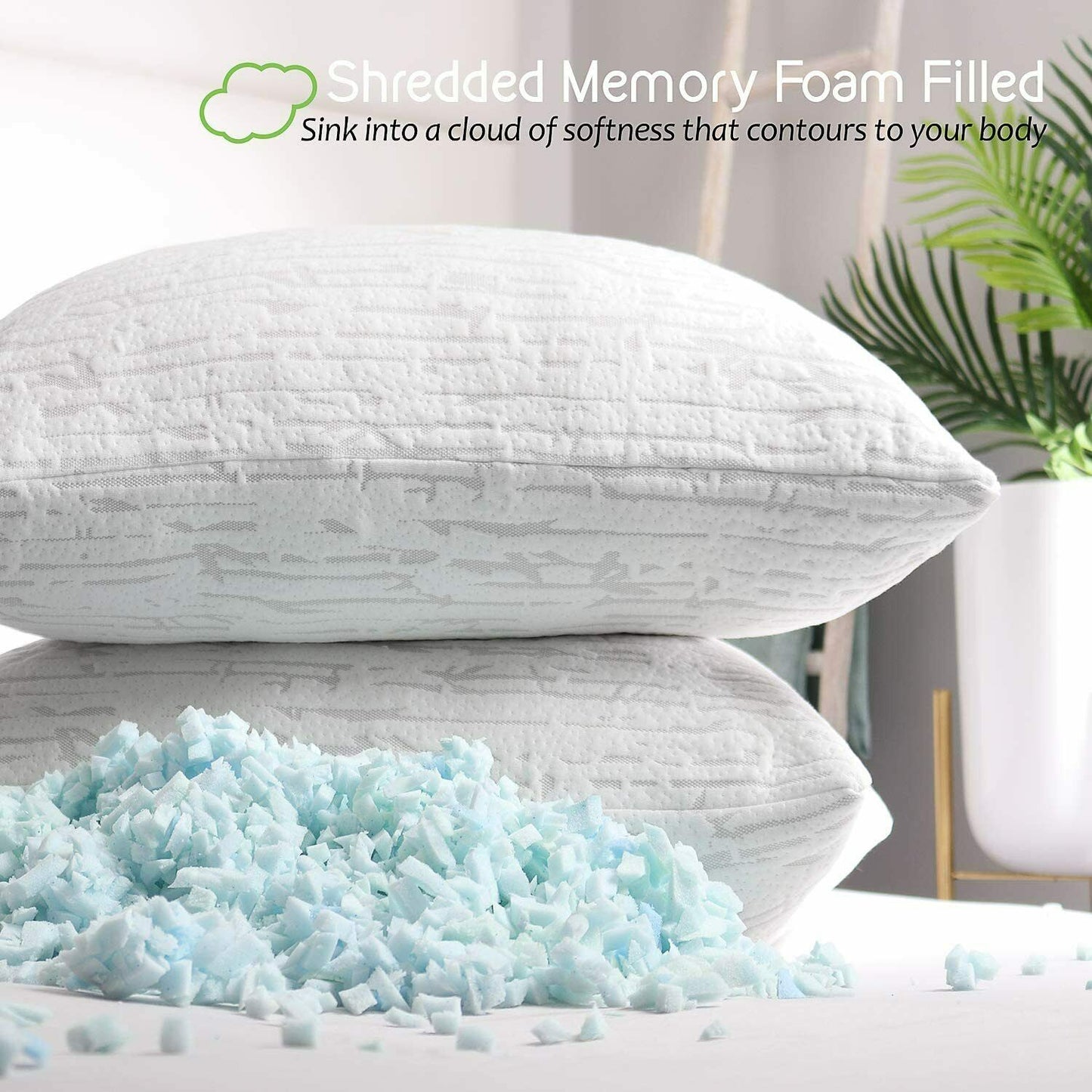 Pillows - Bamboo Shredded Memory Foam Pillow - Hypoallergenic King or Queen -