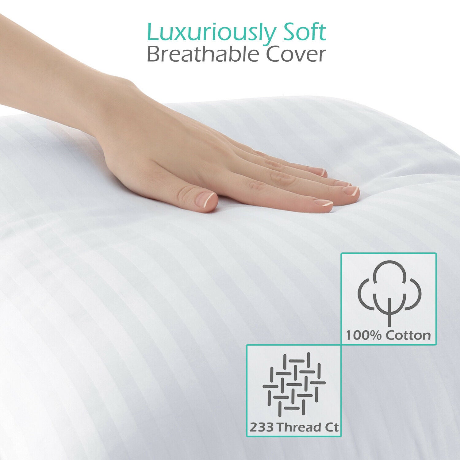 Pillows - Bed Pillows - Down Alternative Soft Cotton Plush Luxury Set - 5 Sizes -