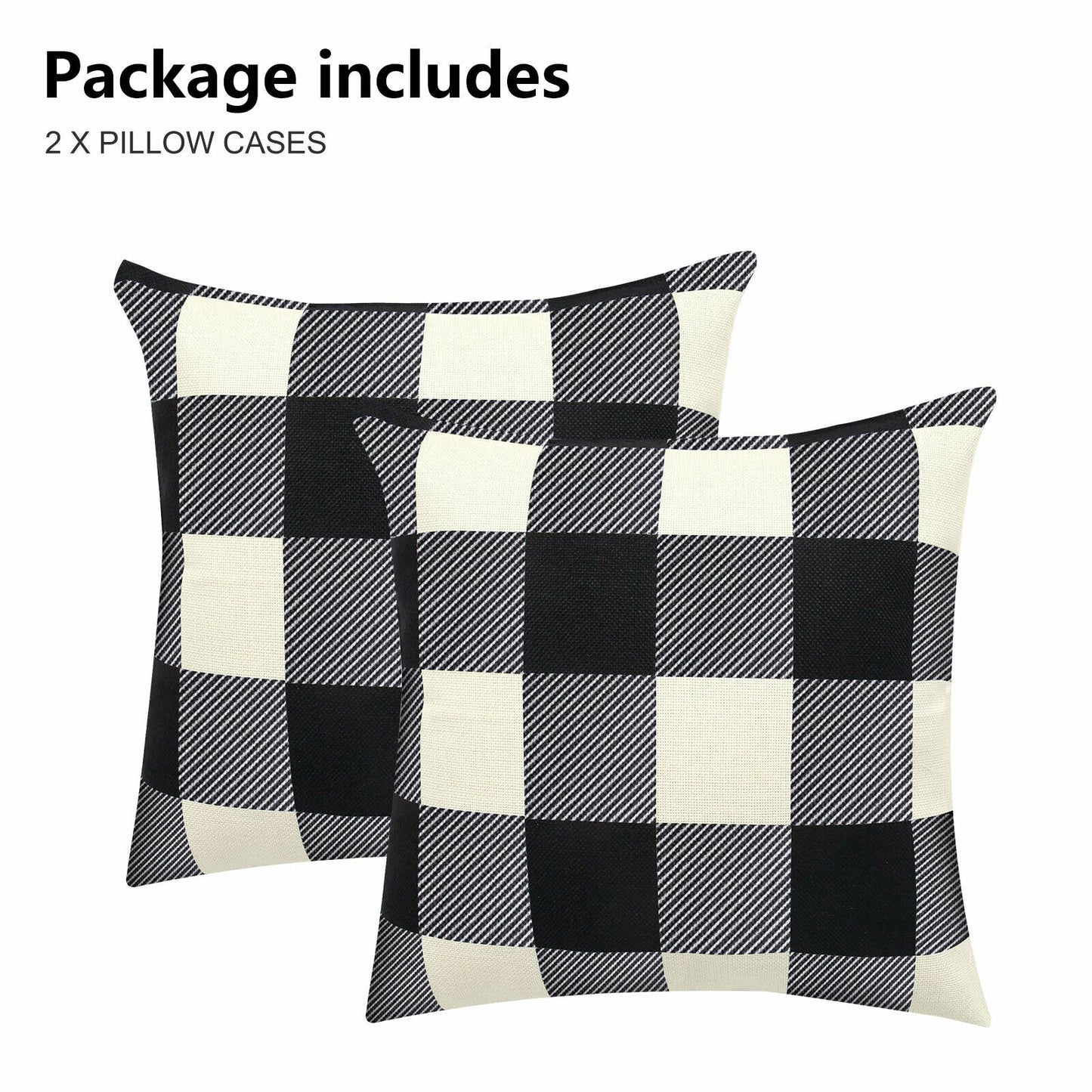 - Throw Pillow Cases - Buffalo Check Plaid Farmhouse - Black & White -