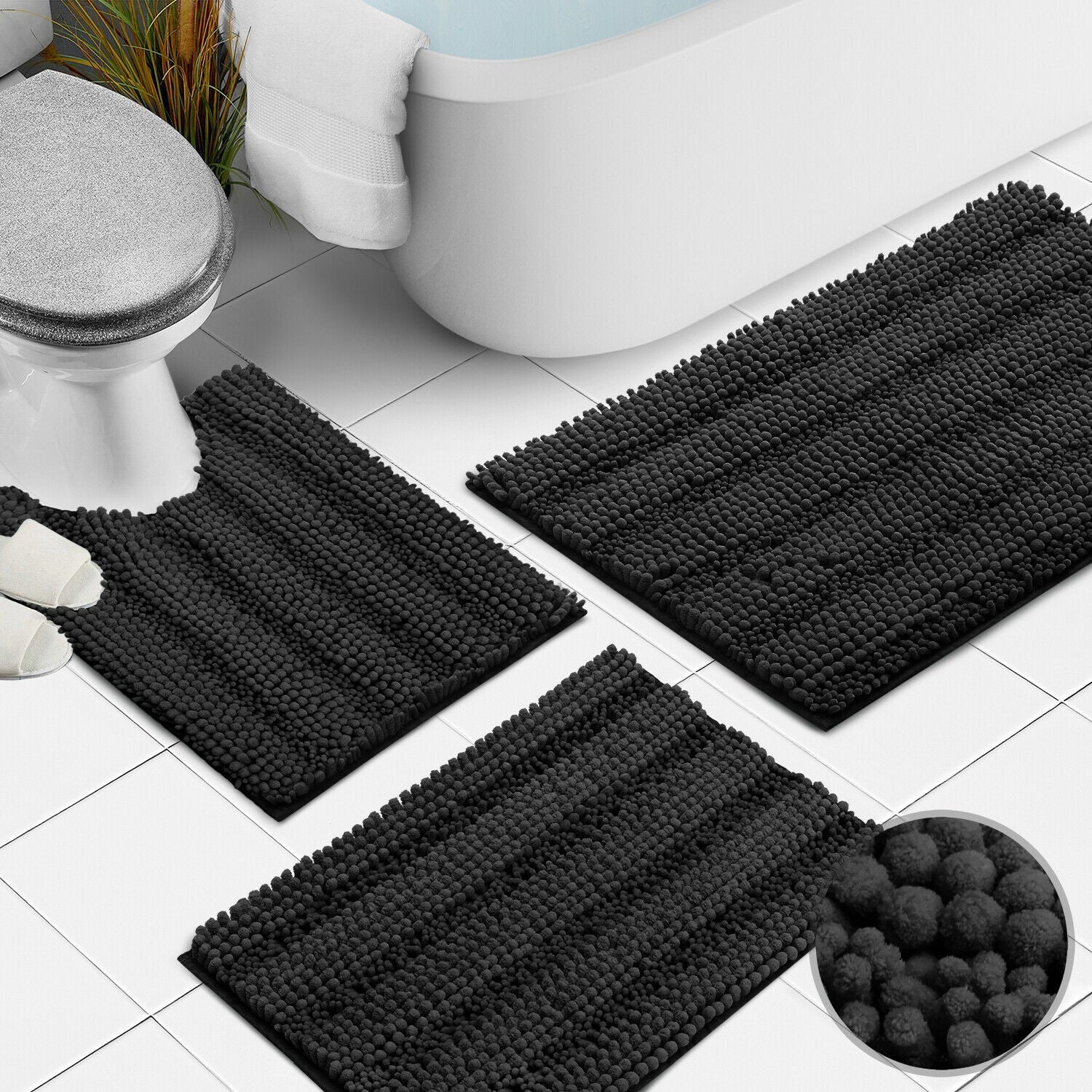 Bathroom Rugs & Bath Mat Set - 3 Piece Absorbent Chenille - 10 Colors! –  Shore Shops