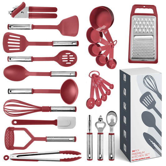Kitchen Utensil Sets - Kitchen Utensils & Gadgets Set - Stainless Steel Cooking Tools 24pcs -