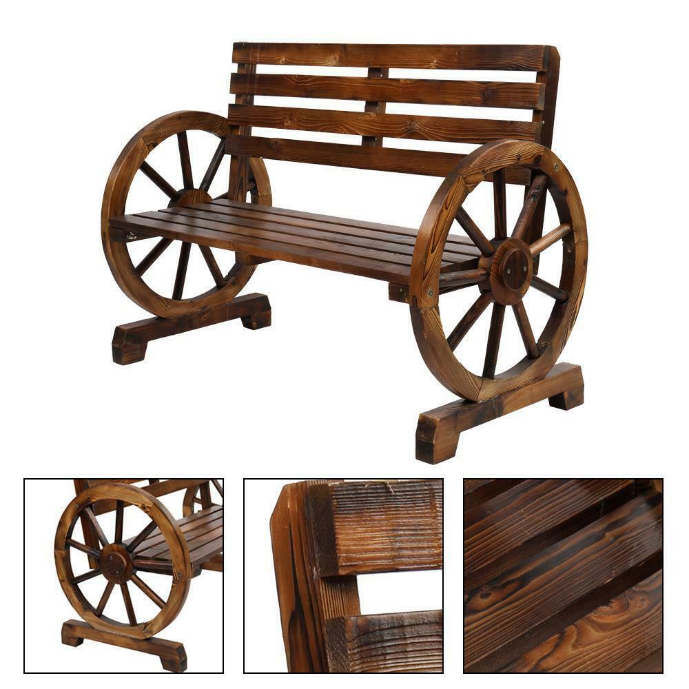 Benches - Furniture Patio Garden Bench - Outdoor Wagon Wheel Loveseat - 2 Person -