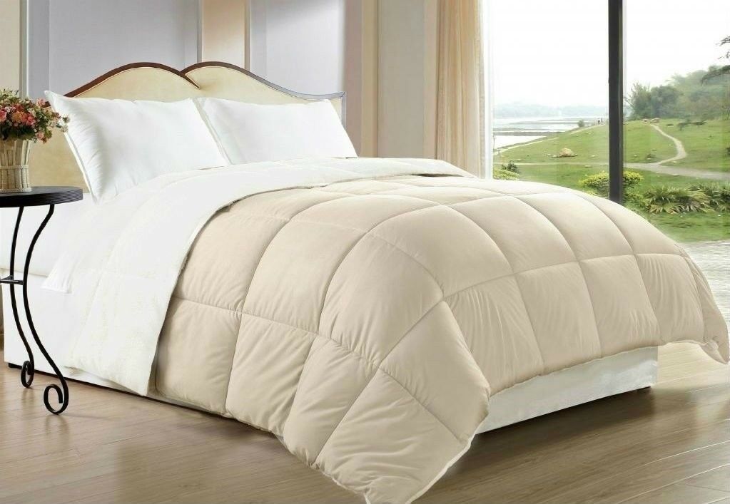 Quilts & Comforters - Goose Down Alternative Comforter - Reversible & Ultra Soft - King / White & Beige