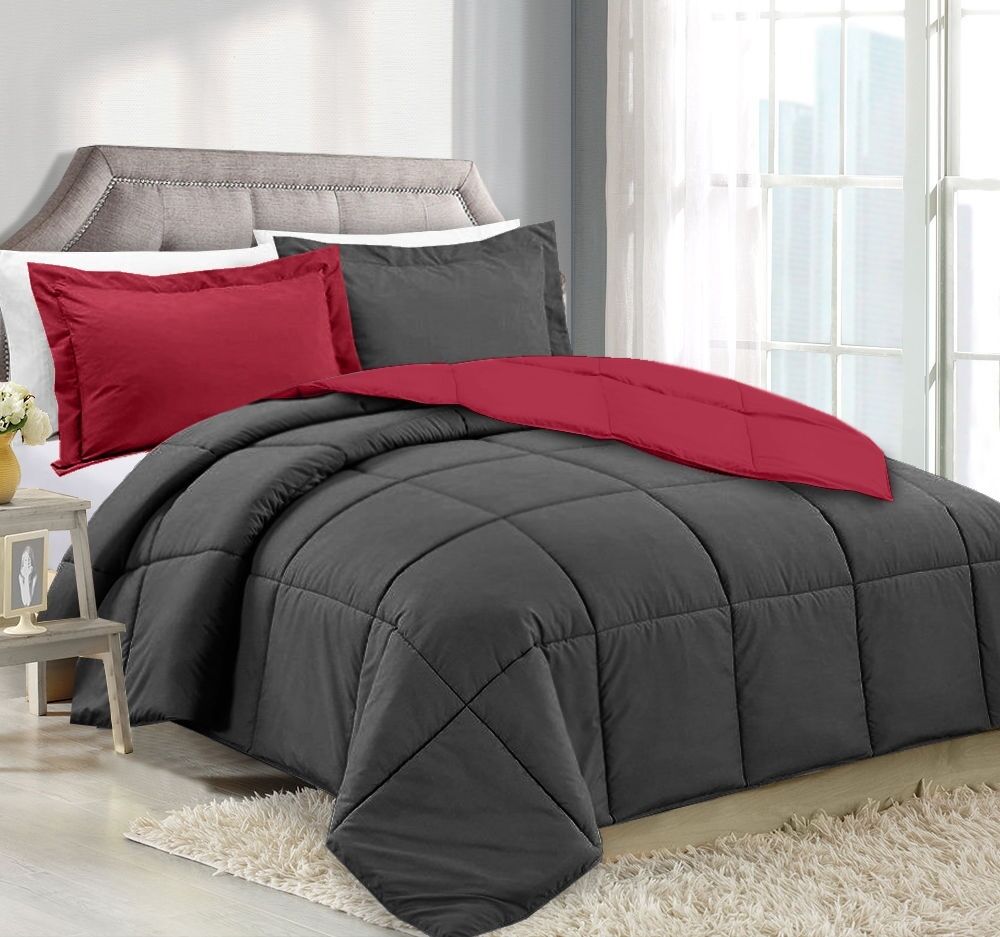 Quilts & Comforters - Down Alternative Comforter Set - 3 Piece Reversible Comforter w/ Shams -