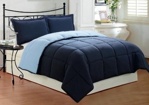 Quilts & Comforters - Goose Down Alternative Comforter - Reversible & Ultra Soft - King / Navy & Light Blue