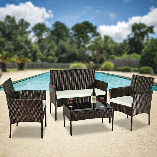 Outdoor Furniture Sets - Outdoor Patio Furniture Set - Wicker Table Sofa & Chairs - Brown -