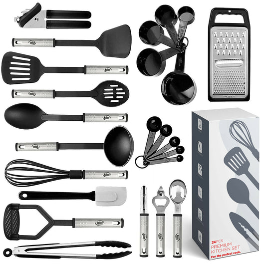 Kitchen Utensil Sets - Kitchen Utensils & Gadgets Set - Stainless Steel Cooking Tools 24pcs -