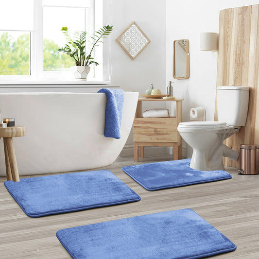 Bath Mats & Rugs - Memory Foam Bath Mat - Absorbent Bathroom Rugs Set - Calm Blue