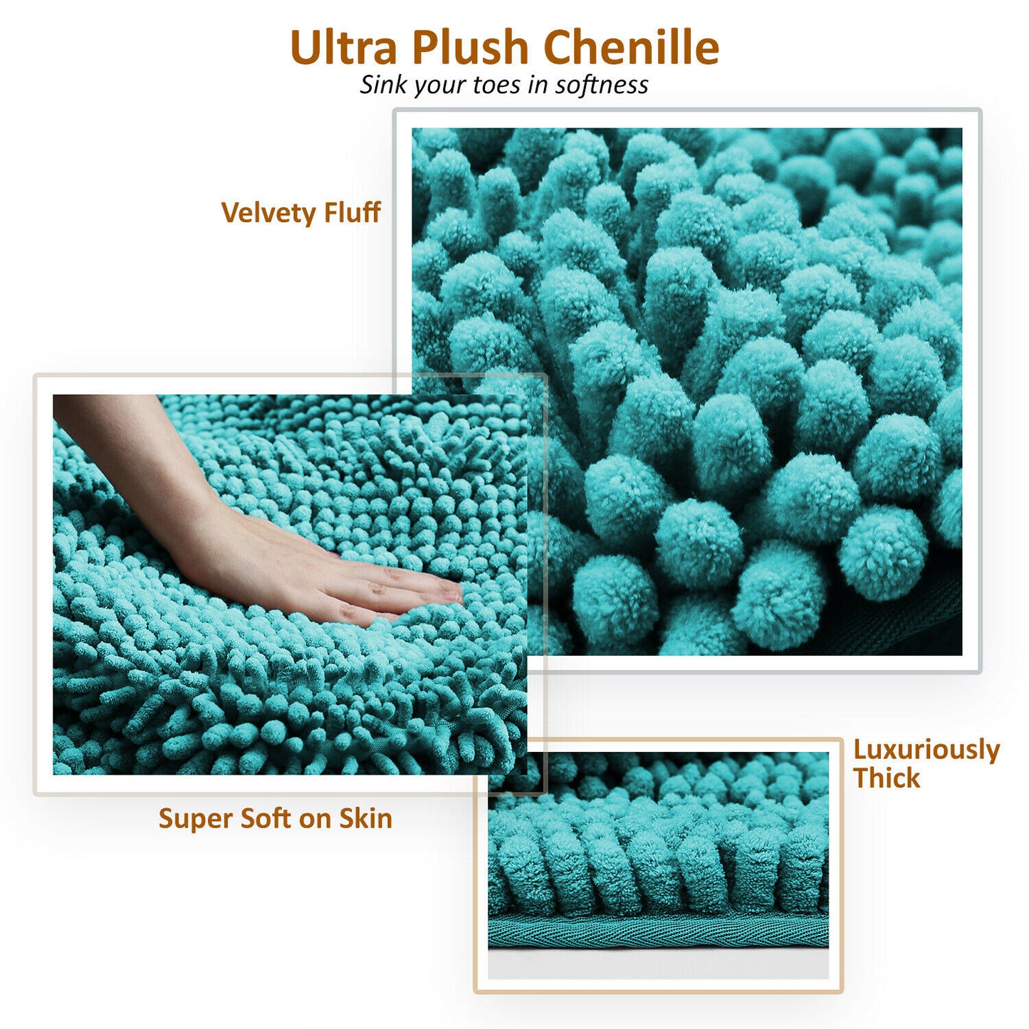 Bath Mats & Rugs - Bathroom Rugs & Bath Mat Set - 3 Piece Absorbent Chenille - 10 Colors! -