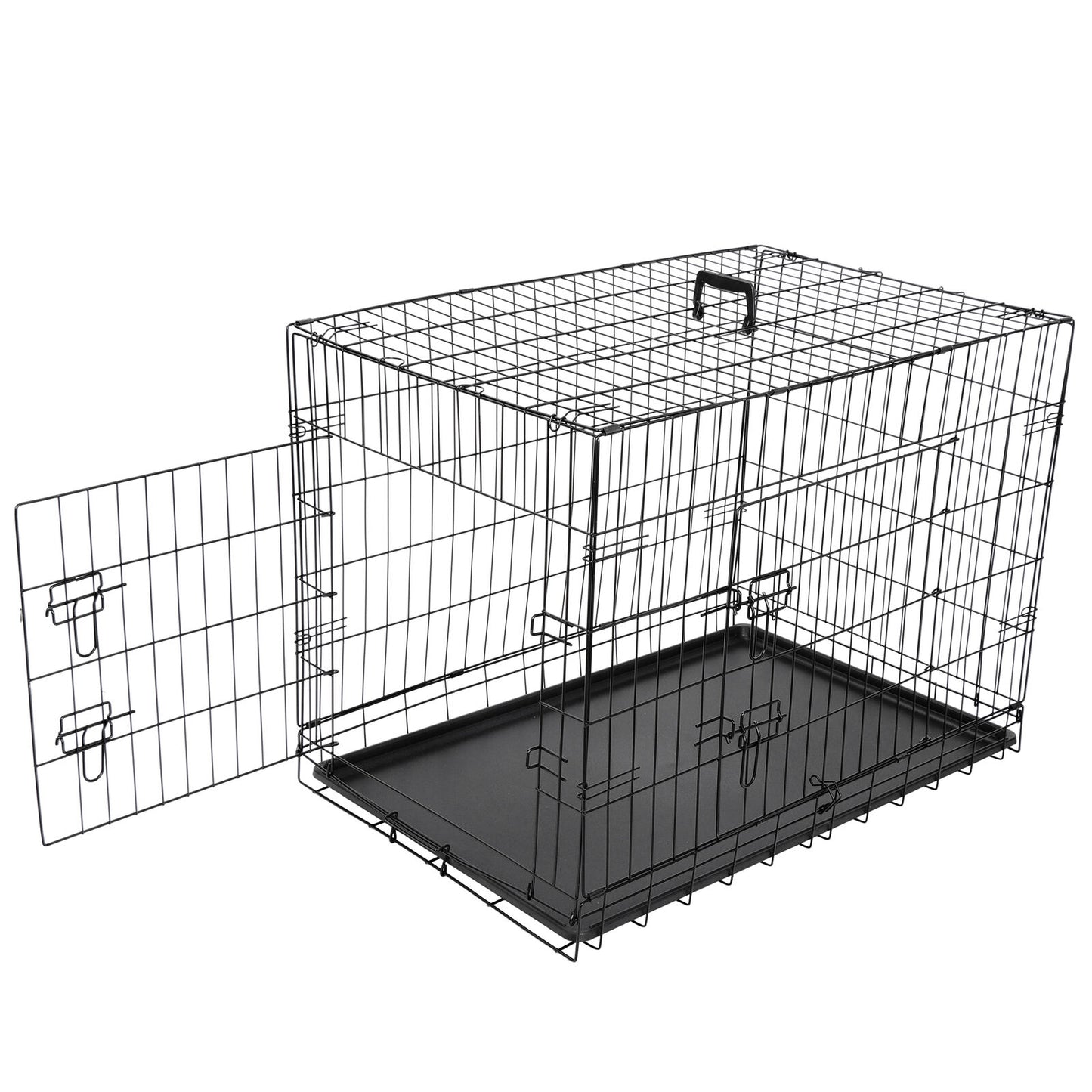 Dog Kennel & Run Accessories - Dog Kennel Crate 36" - 2 Cage Doors W/ Tray Pan Black -