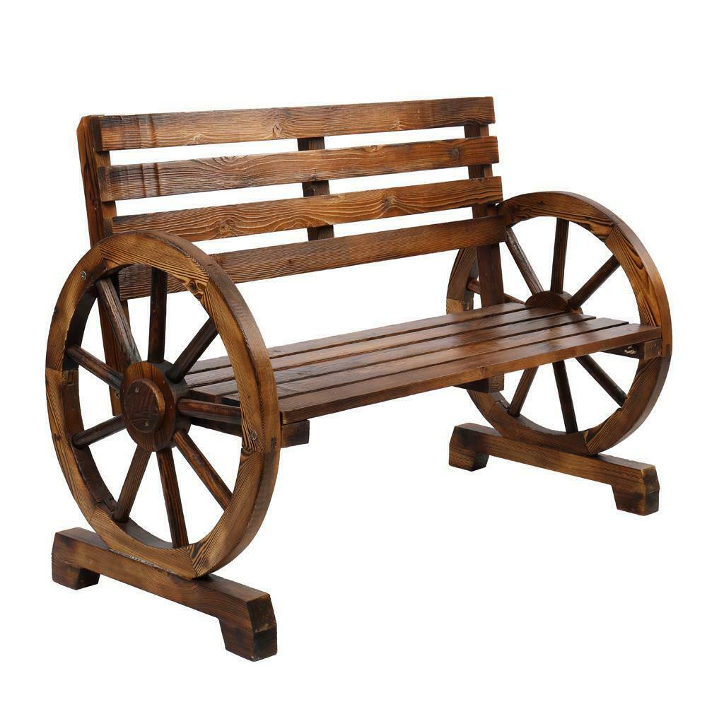 Benches - Furniture Patio Garden Bench - Outdoor Wagon Wheel Loveseat - 2 Person -