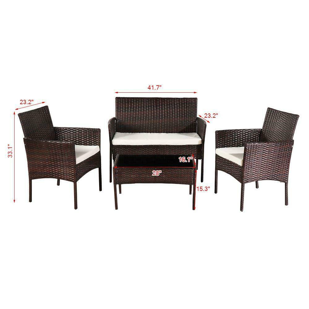 Outdoor Furniture Sets - Outdoor Patio Furniture Set - Wicker Table Sofa & Chairs - Brown -