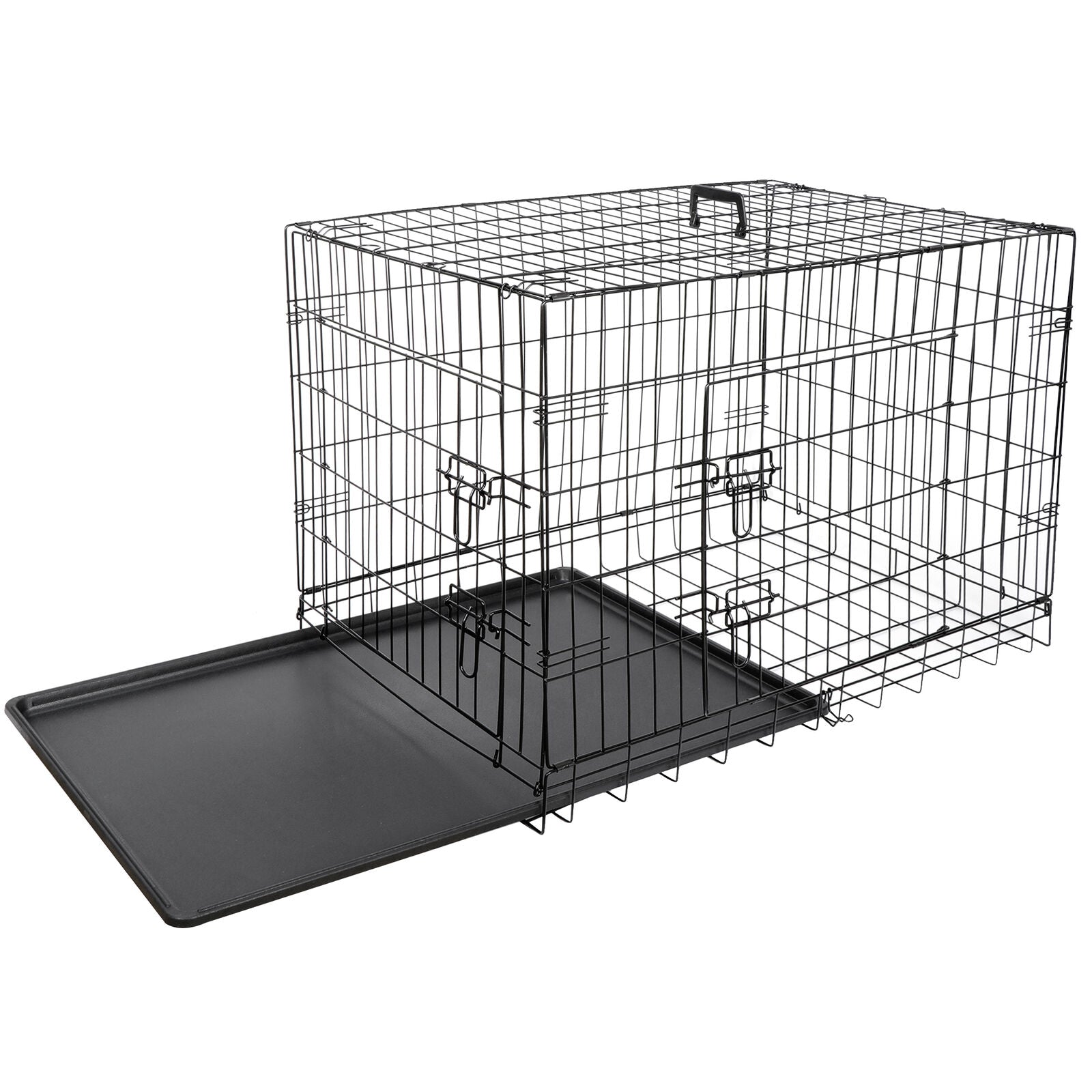 Dog Kennel & Run Accessories - Dog Kennel Crate 36" - 2 Cage Doors W/ Tray Pan Black -