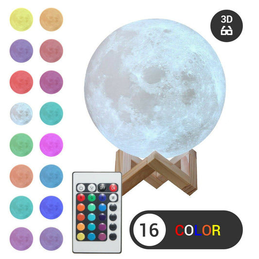 Lamps - 3D Moon Lamp- Table Night Light With Remote Control -