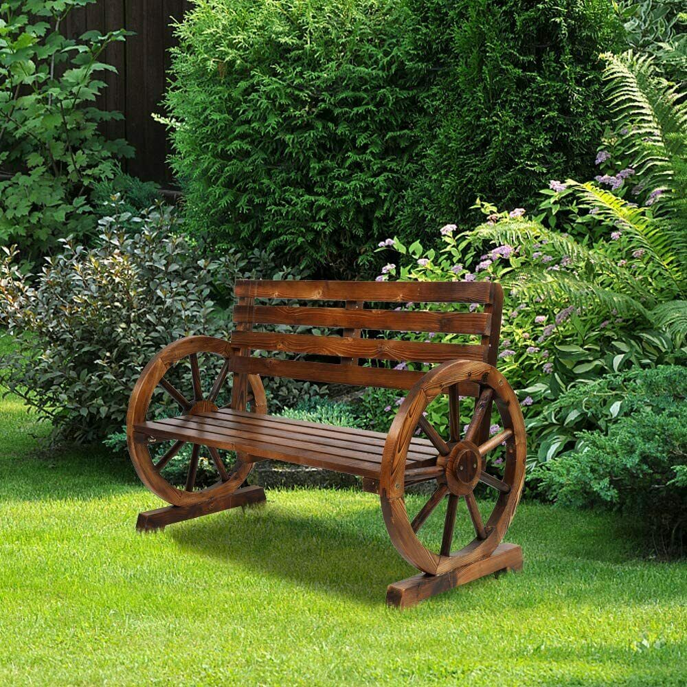 Benches - Furniture Patio Garden Bench - Outdoor Wagon Wheel Loveseat - 2 Person -