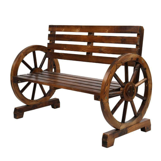 Benches - Furniture Patio Garden Bench - Outdoor Wagon Wheel Loveseat - 2 Person -