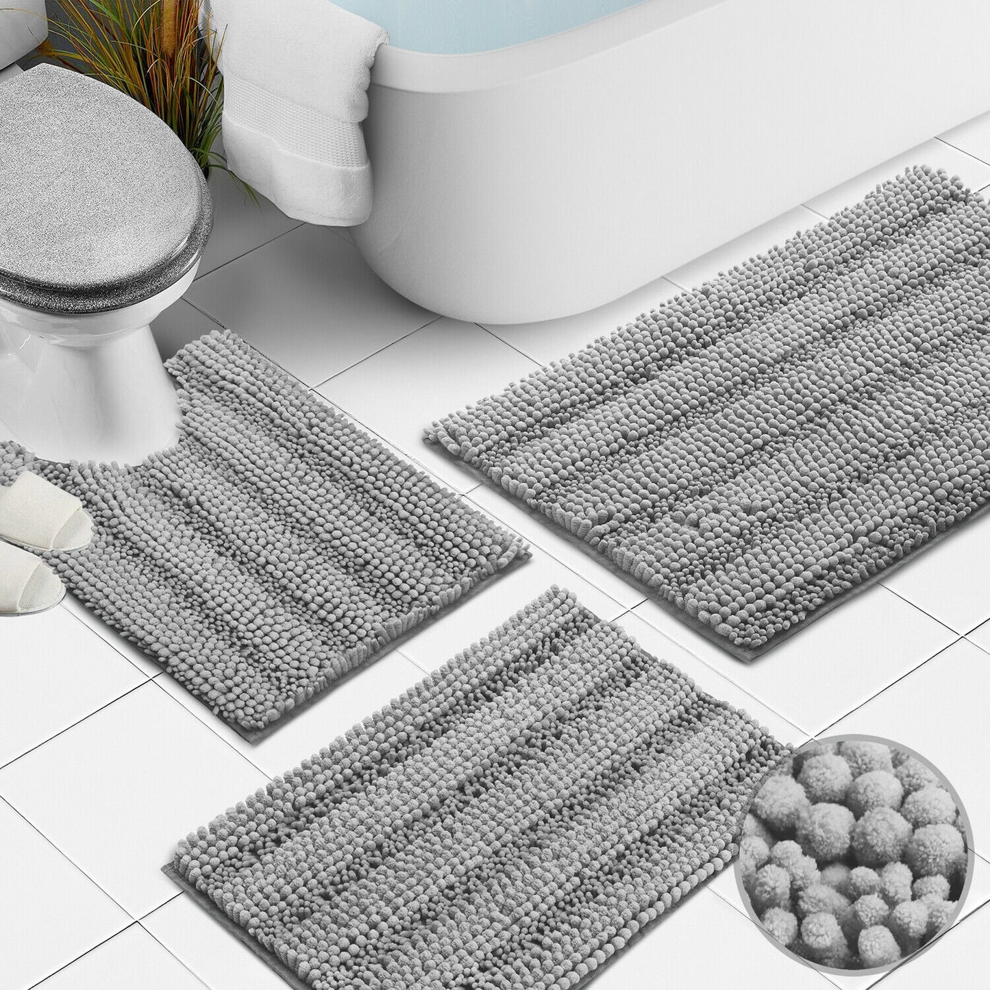 Bath Mats & Rugs - Bathroom Rugs & Bath Mat Set - 3 Piece Absorbent Chenille - 10 Colors! -