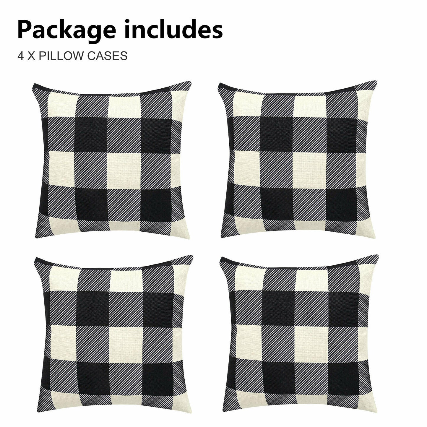 - Throw Pillow Cases - Buffalo Check Plaid Farmhouse - Black & White -