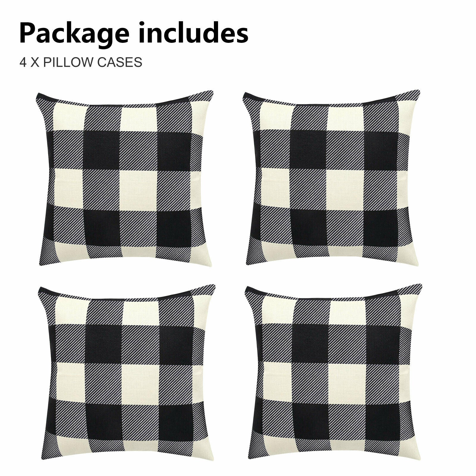 - Throw Pillow Cases - Buffalo Check Plaid Farmhouse - Black & White -