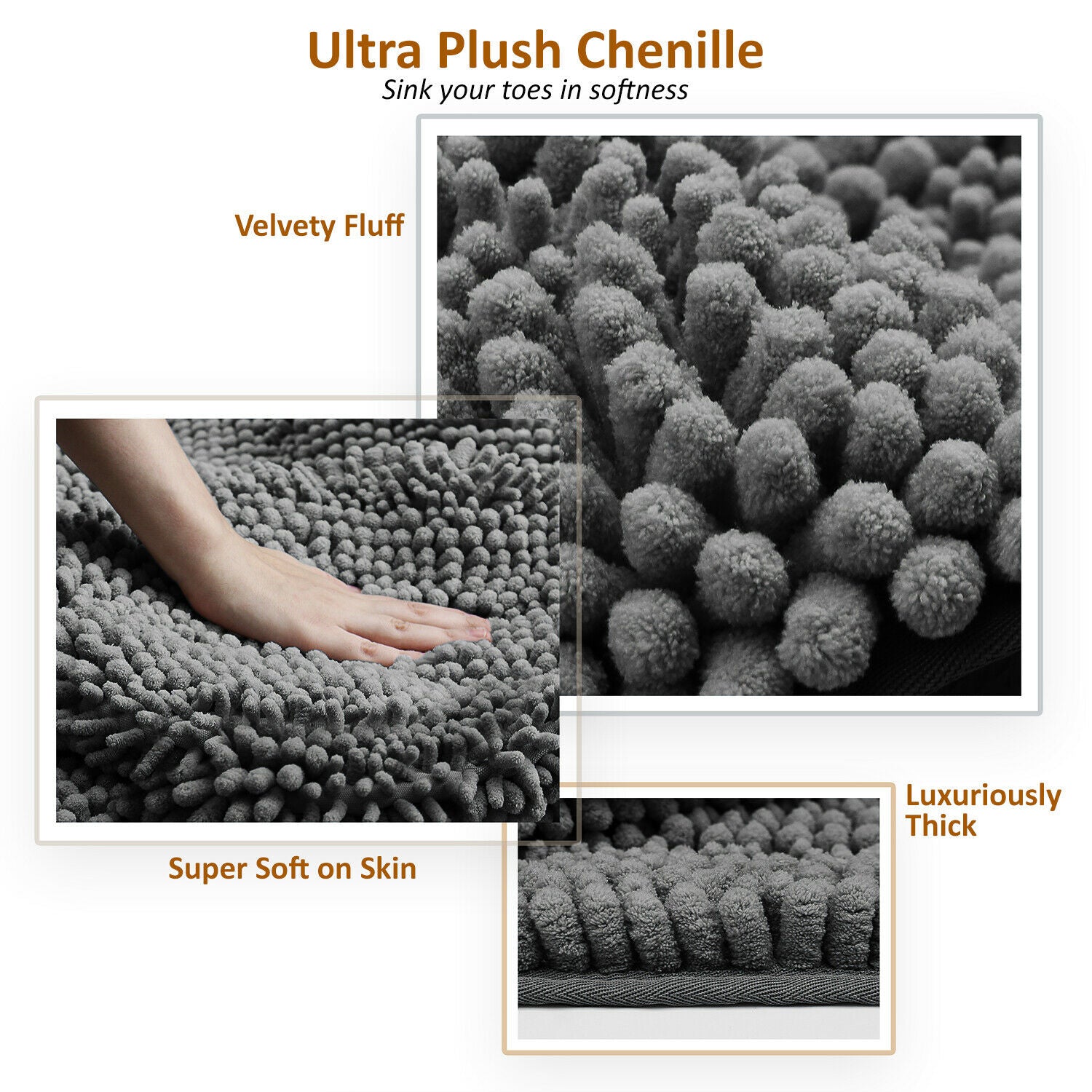 Bath Mats & Rugs - Bathroom Rugs & Bath Mat Set - 3 Piece Absorbent Chenille - 10 Colors! -