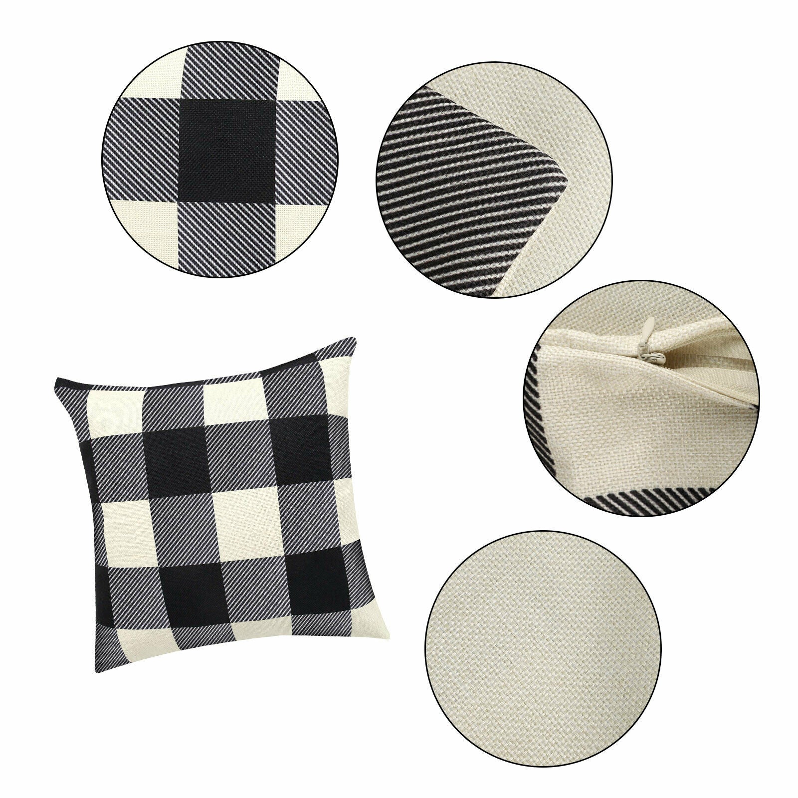 - Throw Pillow Cases - Buffalo Check Plaid Farmhouse - Black & White -