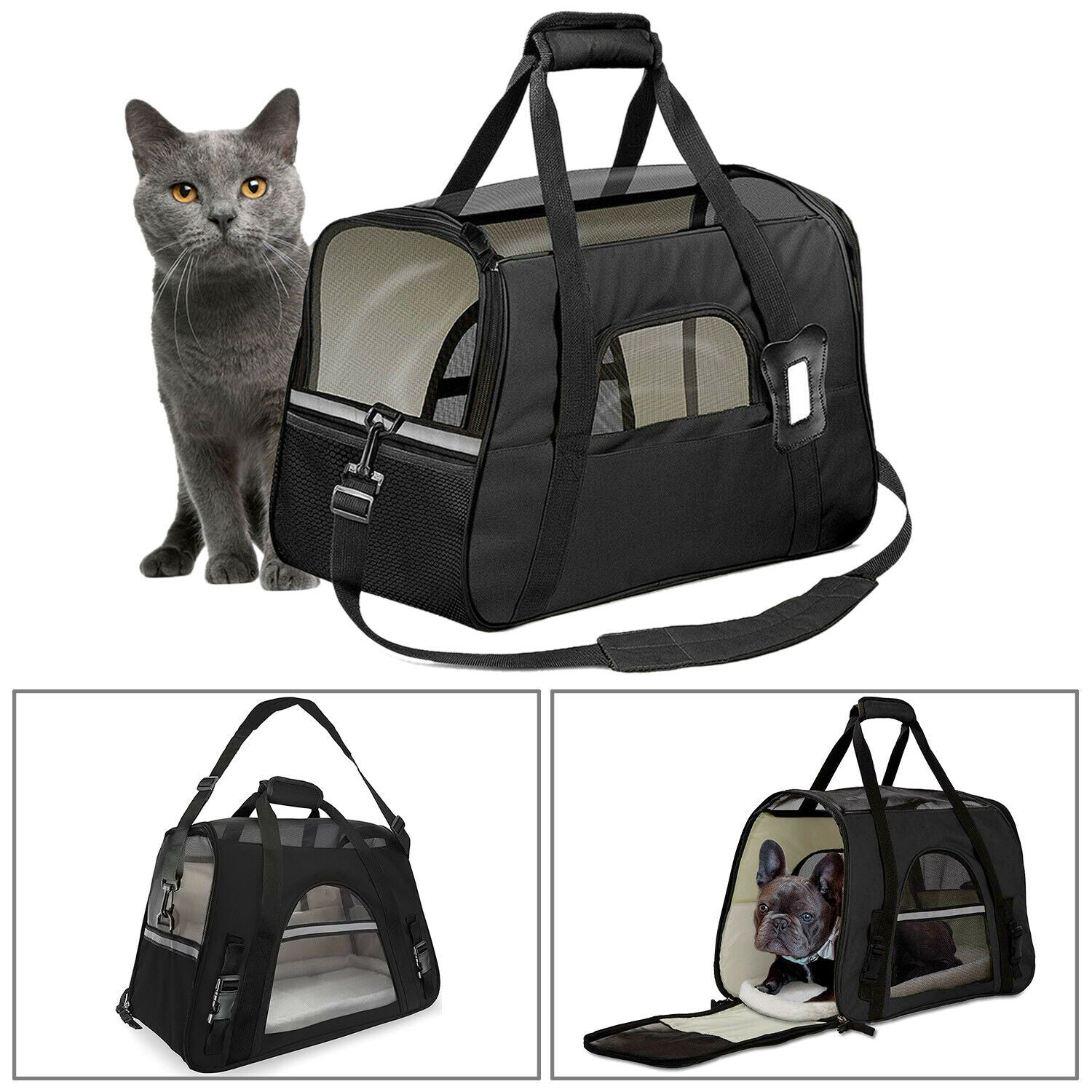 Small Pet Carrier for Small Dogs and Cats - Faux Alligator Leather Pet  Travel Tote Bag - Double Strap Travel Pet Carrier for Cat Travel Bag - 9.05  x 9.05 x 18.1 Inch - Black 