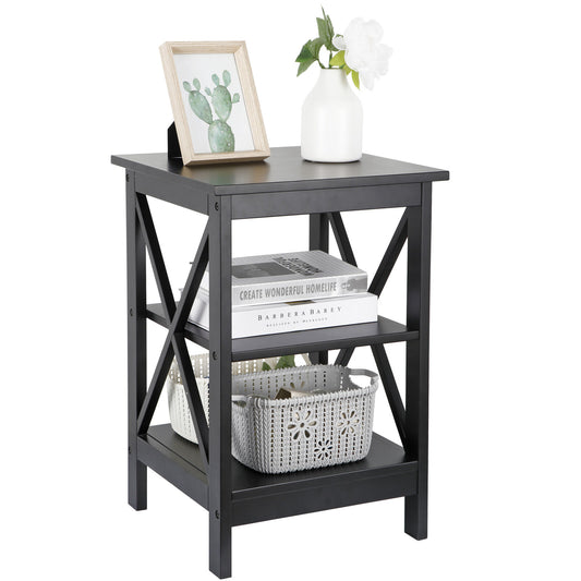 End Tables - 24 Inch End Side Table with Storage Shelf for Living Room - X Design -