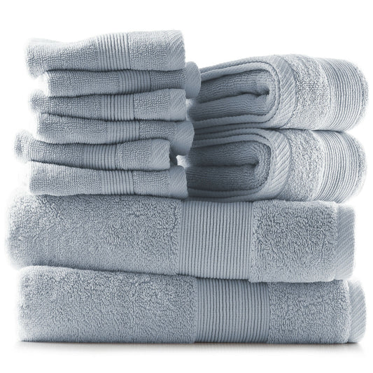 Bath Towels & Washcloths - 10 Piece Towel Set- Soft Cotton Bath Towels, Hand Towels & Washcloth - Ice Blue