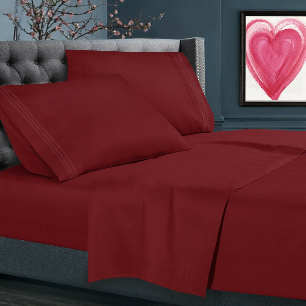 Bed Sheets - All Sizes Bed Sheets - 4 Piece Bed Sheet Set, All Colors Available - Burgundy / Queen