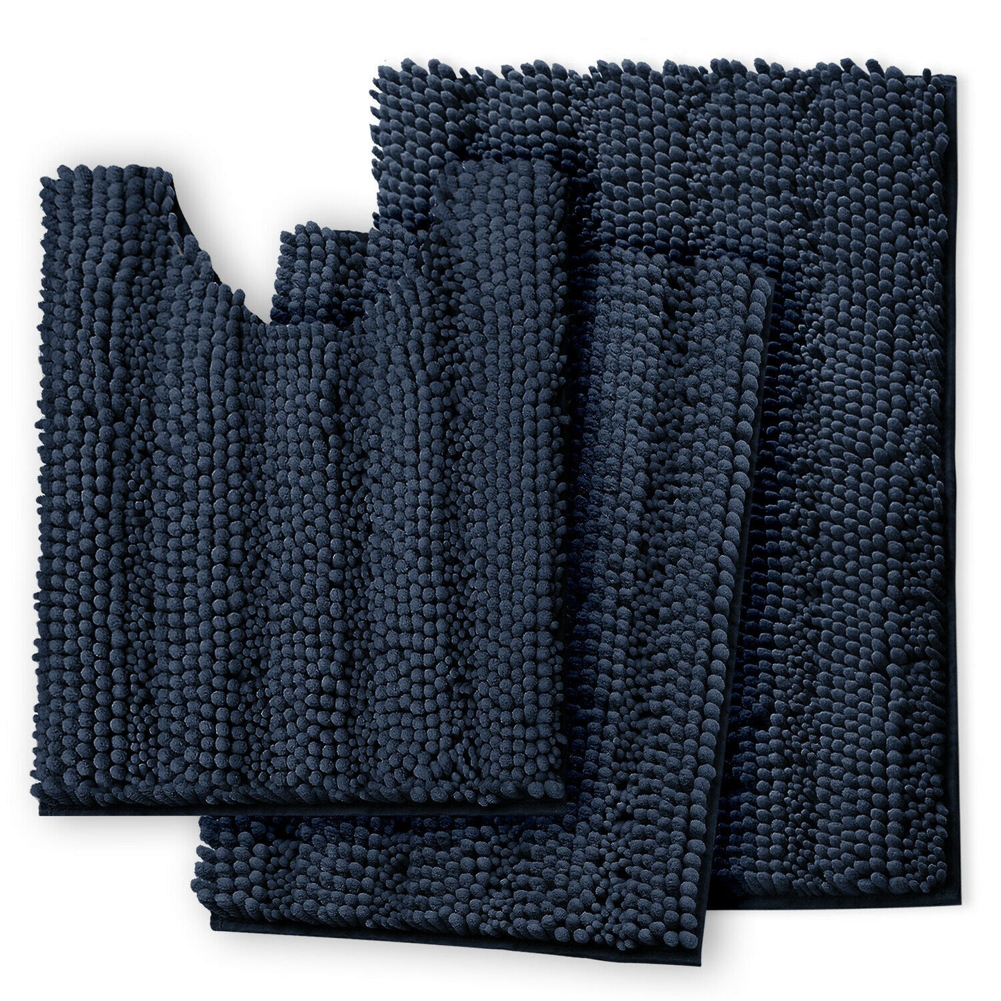 Bath Mats & Rugs - Bathroom Rugs & Bath Mat Set - 3 Piece Absorbent Chenille - 10 Colors! - Navy Blue