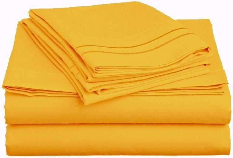 Bed Sheets - Deep Pocket Bed Sheets- 4 Piece Set, Queen, King, Twin, or Full Size - King / Yellow