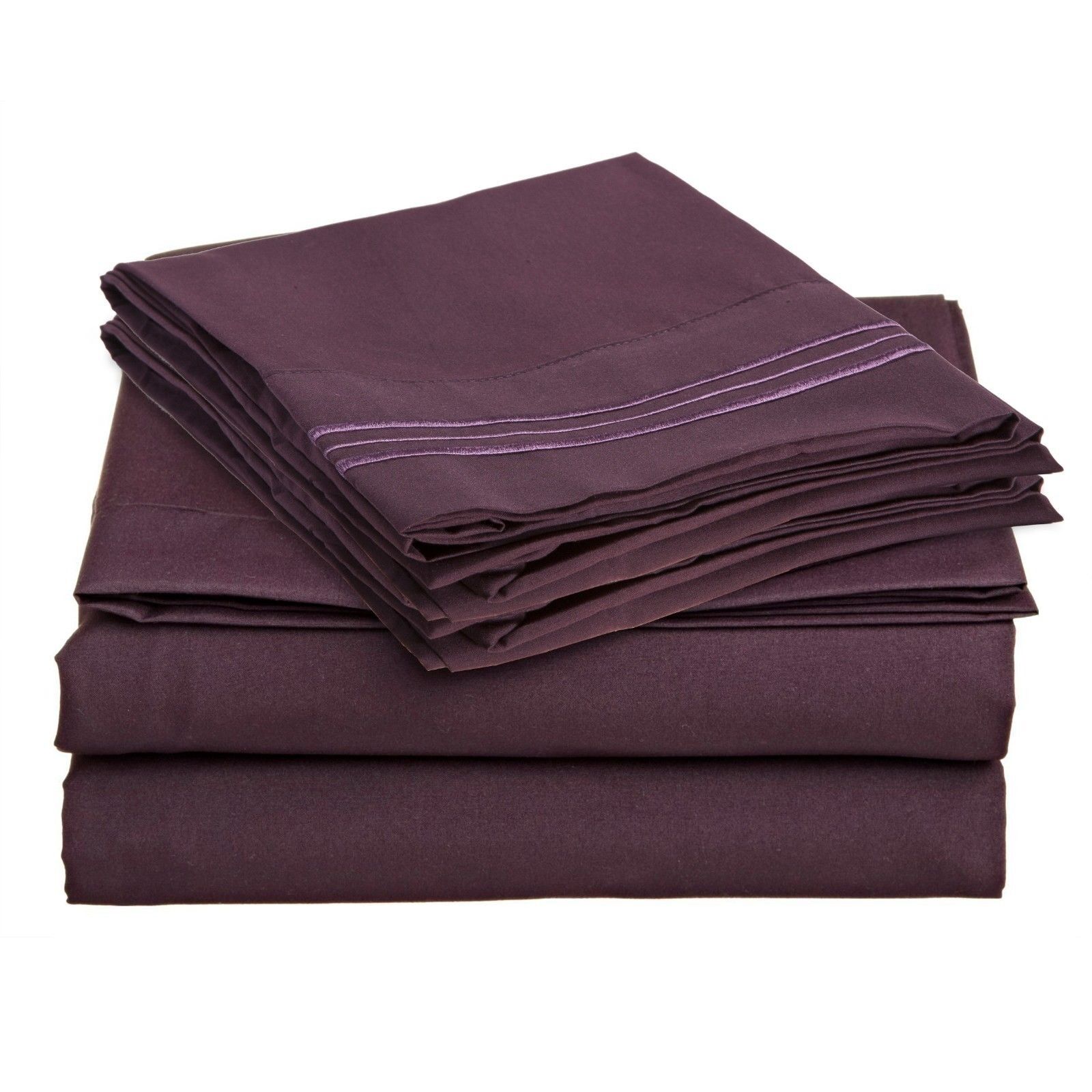 Bed Sheets - Deep Pocket Bed Sheets- 4 Piece Set, Queen, King, Twin, or Full Size - King / Purple Eggplant