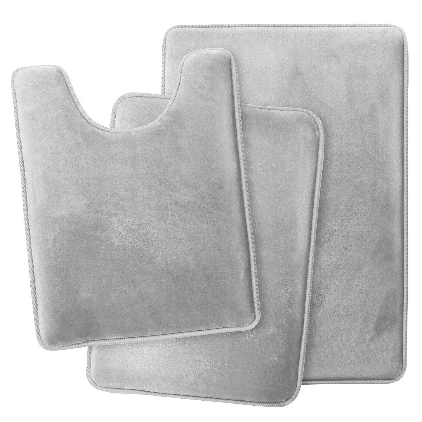 Bath Mats & Rugs - Memory Foam Bath Mat - Absorbent Bathroom Rugs Set - Silver