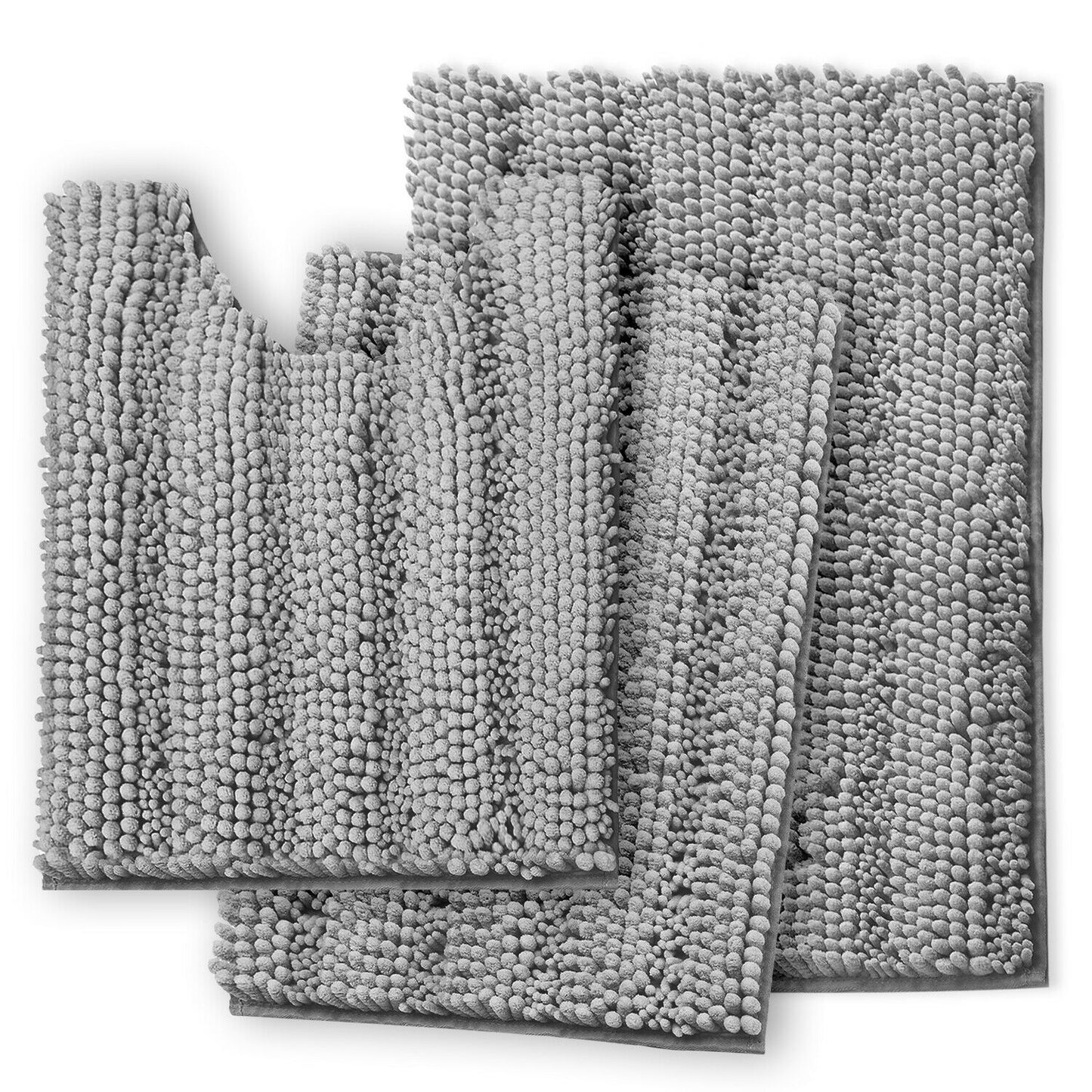 Bath Mats & Rugs - Bathroom Rugs & Bath Mat Set - 3 Piece Absorbent Chenille - 10 Colors! - Silver