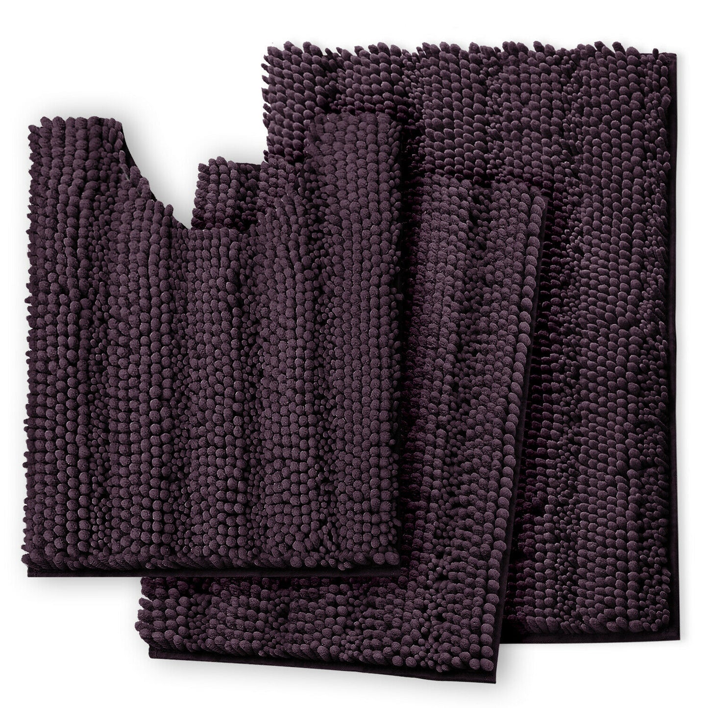 Bath Mats & Rugs - Bathroom Rugs & Bath Mat Set - 3 Piece Absorbent Chenille - 10 Colors! - Purple