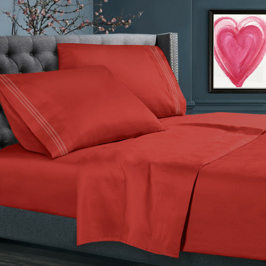 Bed Sheets - All Sizes Bed Sheets - 4 Piece Bed Sheet Set, All Colors Available - Orange / Full