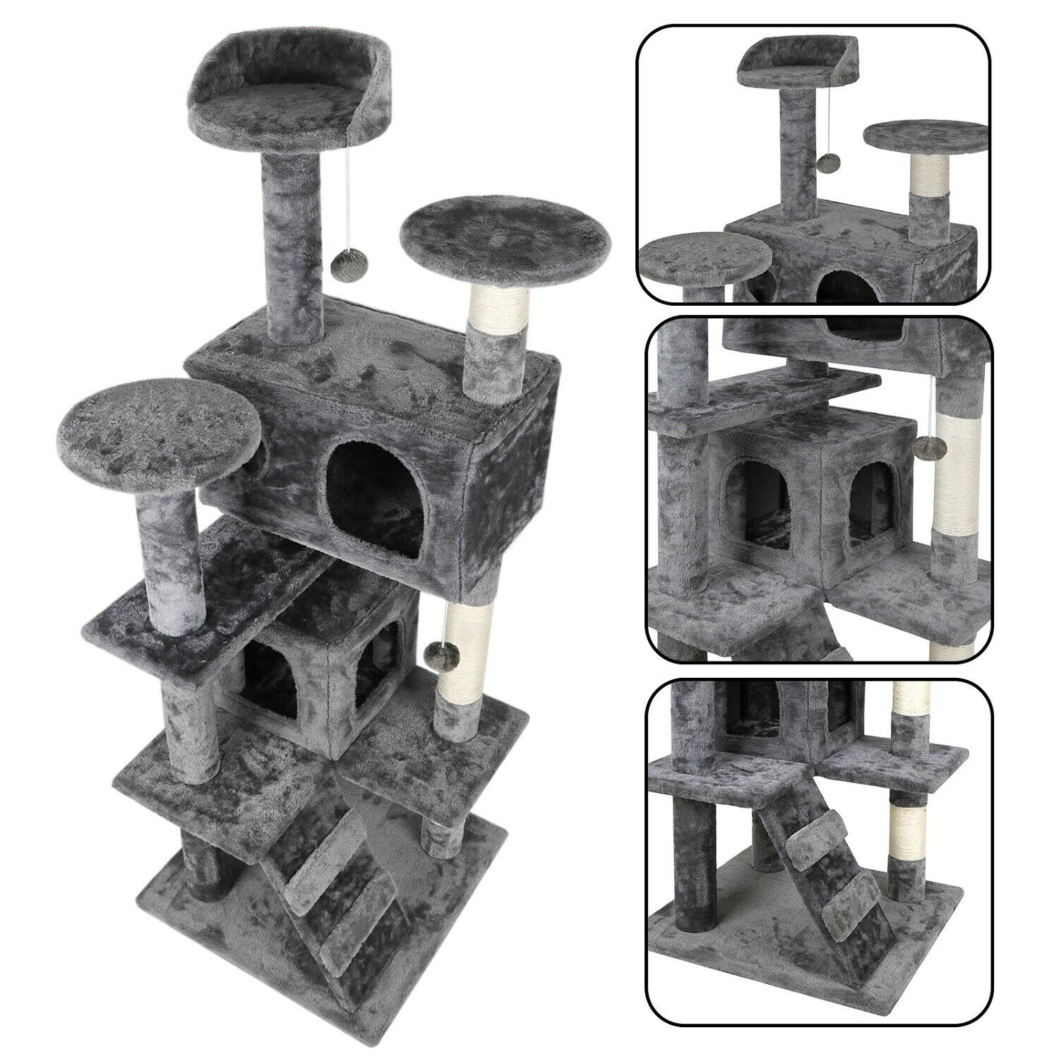 Cat Beds - Cat Tree Tower House - 53" - Deep Grey